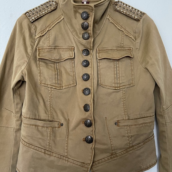 Free People Military Jacket Shrunken Officer Gold - Picture 10 of 11